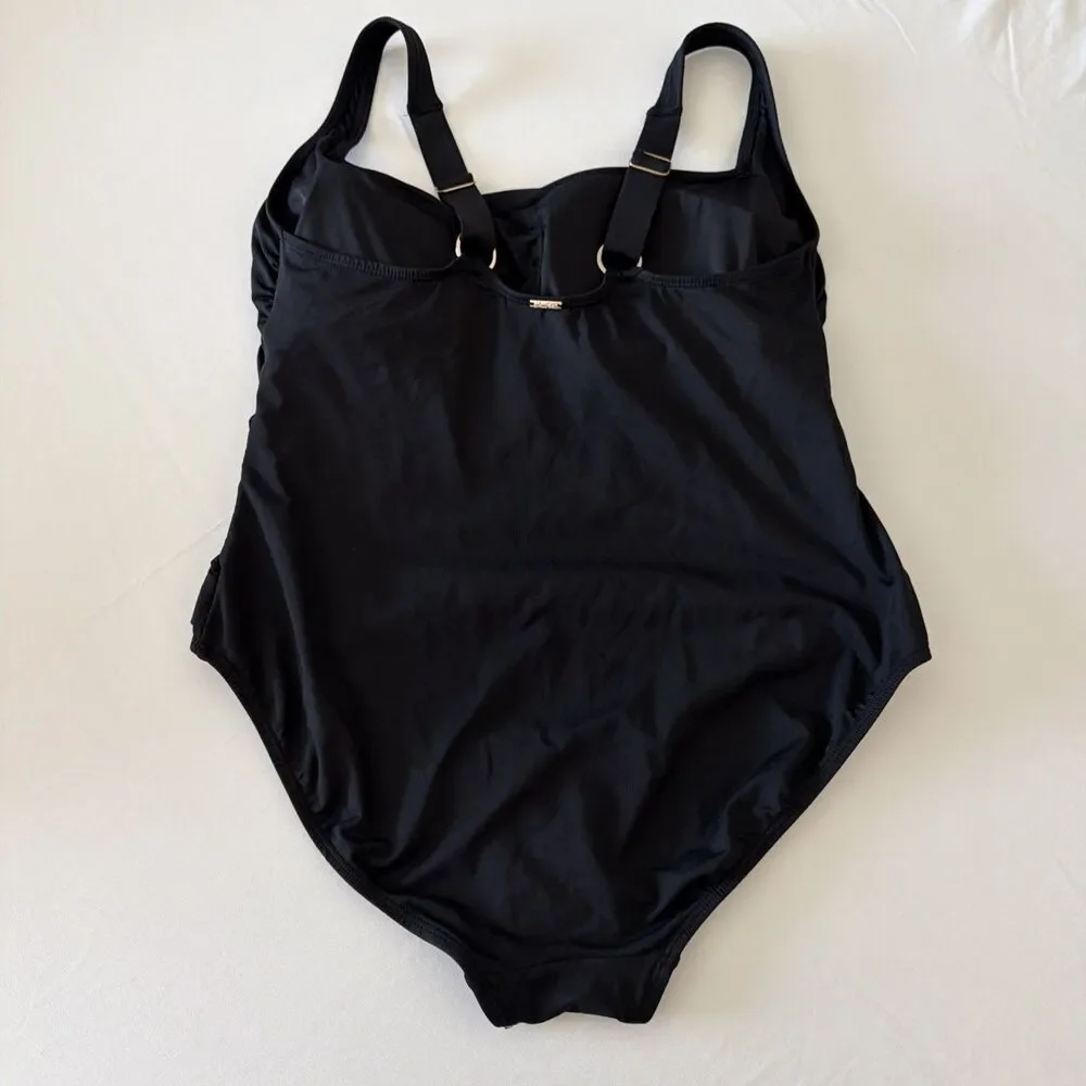 Anne Cole Women’s Sz 16 W Ruched One Piece Swimsuit Black Shaping Tummy Control
